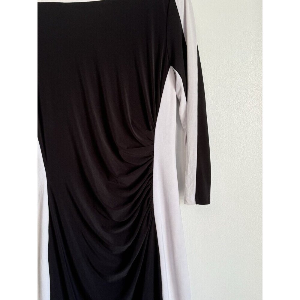 Lauren Ralph Lauren Women Career Dress 14 Black White Ruched 3/4 Sleeve Office - Picture 3 of 10